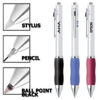 3 IN 1 - Snuggle Pen Stylus, Pencil And Black Ball Point Pen #PB7470