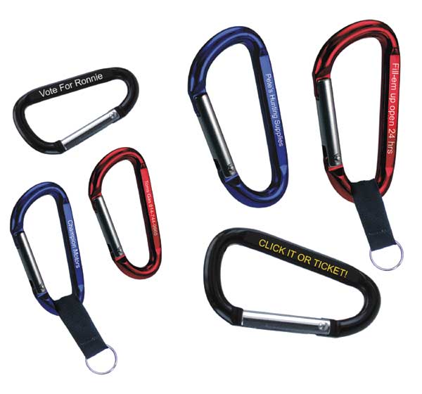 Carabineer Clips - Link your Brand with Carabiniers custom with your logo  optional black web strap keyring